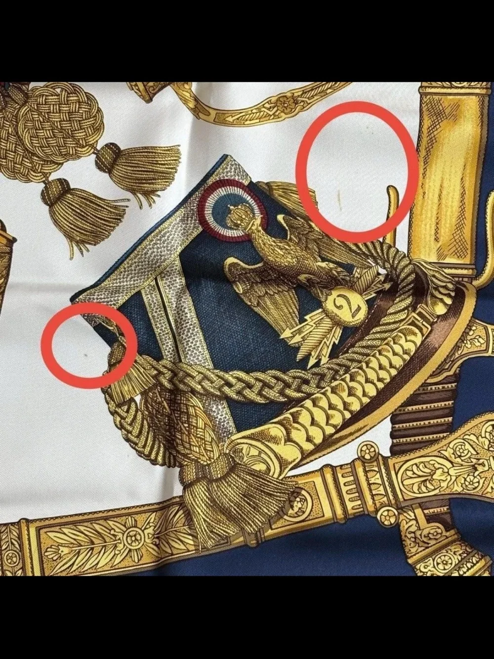 Hermes Navy, Gold & Cream Silk Scarf